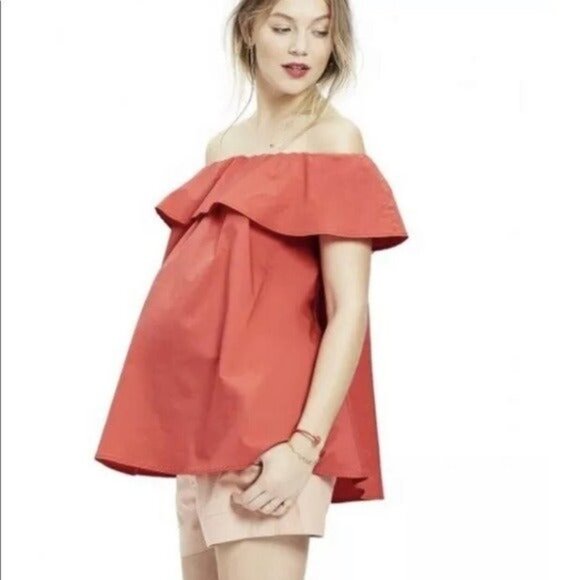 NEW! Hatch CHLOE TOP Off the Shoulder Coral Pink SZ S - Picture 2 of 11